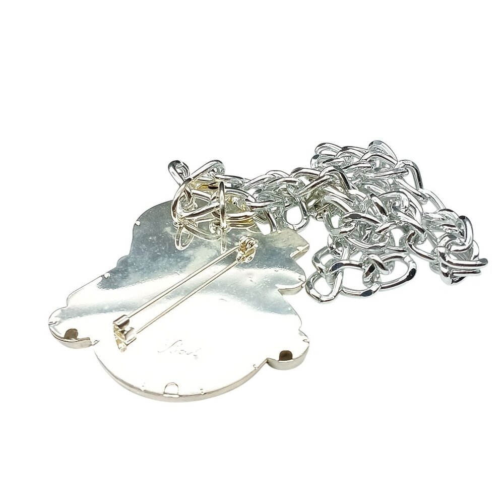 Vintage BEST Silver-Tone Snowman Pendant Brooch on Silver Tone Chunky Chain Neck - Picture 4 of 4